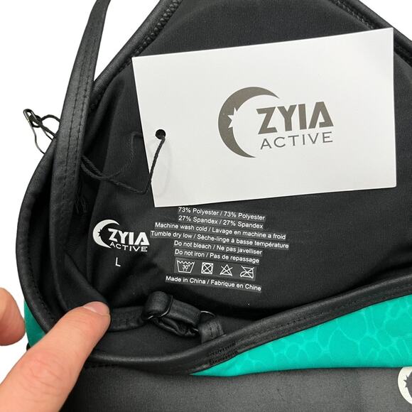 Zyia NWT Active Jade River Stone Metallic Athletic Sports Bra Green Black Large - Picture 8 of 10